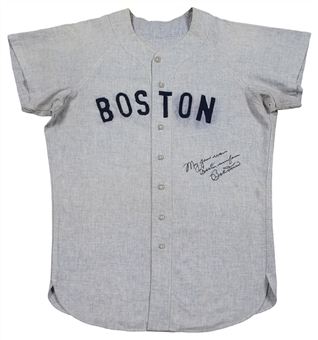 1950-51 Bobby Doerr Game Used and Signed Boston Red Sox Flannel Road Jersey (MEARS & PSA/DNA)